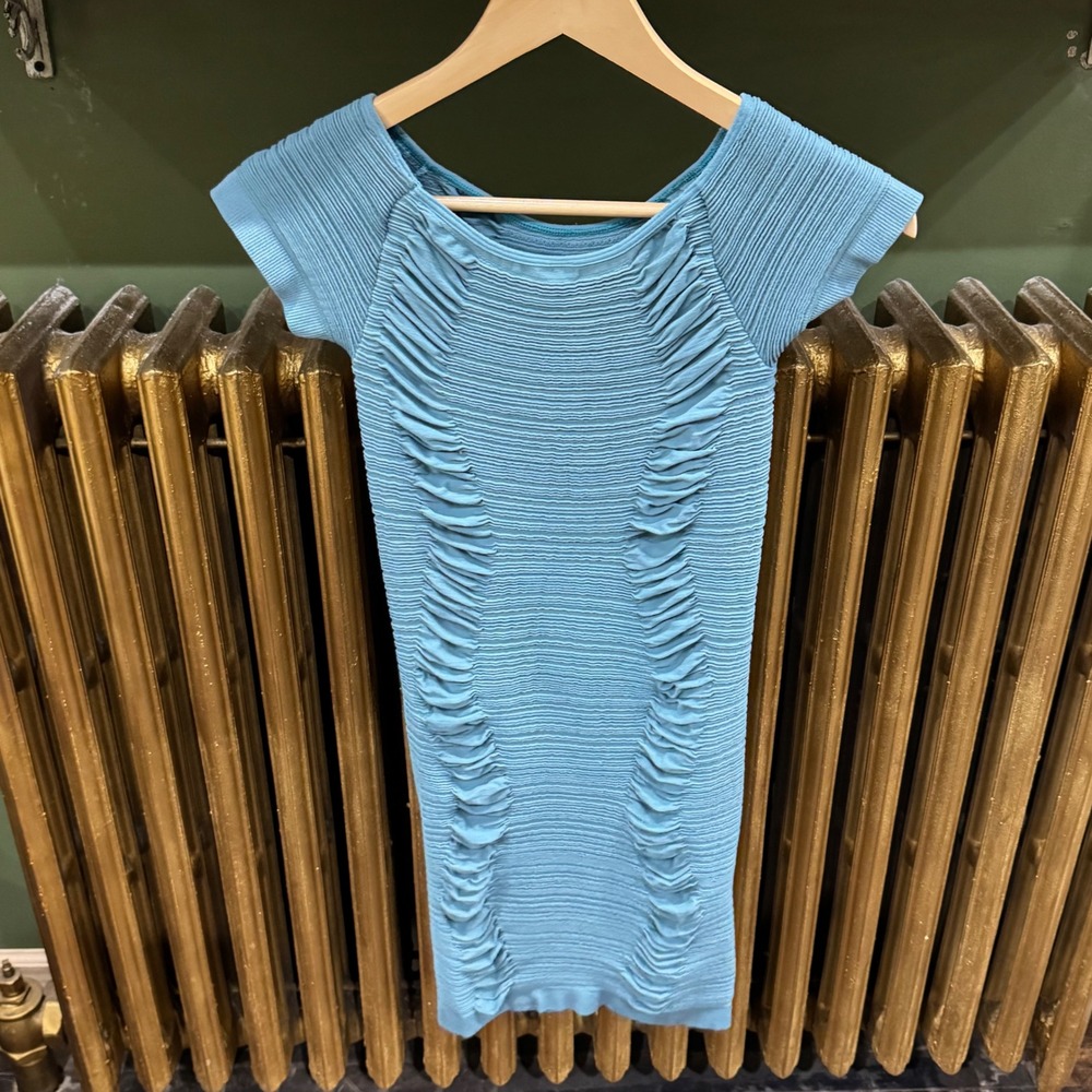 MUSA USA Ruched Bodycon Mini Dress Teal Blue‎ Cap Sleeve Women's Size M